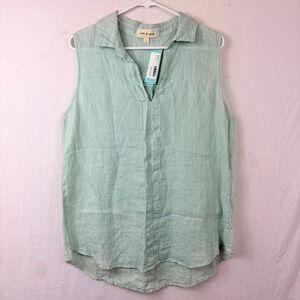 NEW Cloth & Stone 100% Linen Sleeveles Collared Sz Large Popover Anthropologie